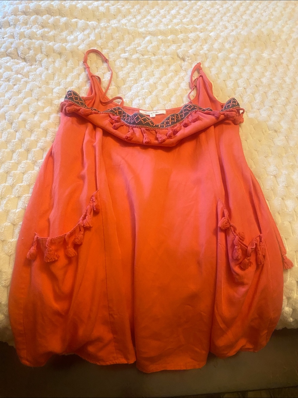 Women's Coral Tassel-Trim Sleeveless Top